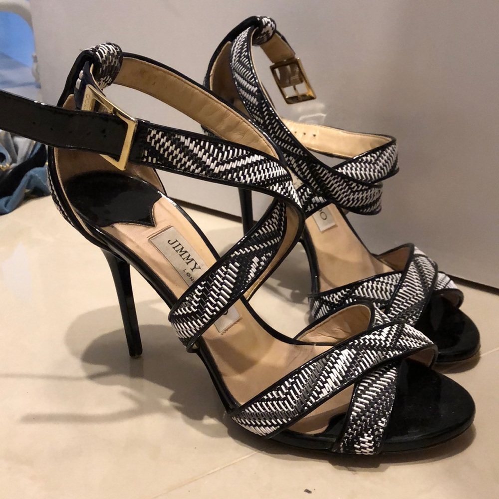 Jimmy Choo woven strappy heel